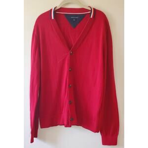 Tommy Hilfiger Mens M Cardigan Sweater Button Up Red Cotton Preppy Collegiate